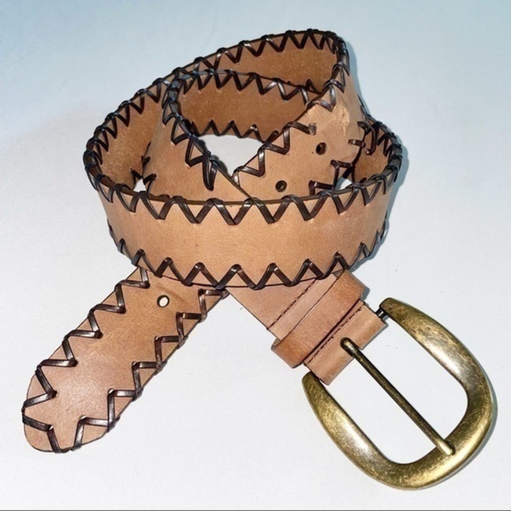 Vintage Faded Glory Genuine Leather Tooled Woven Brown Belt